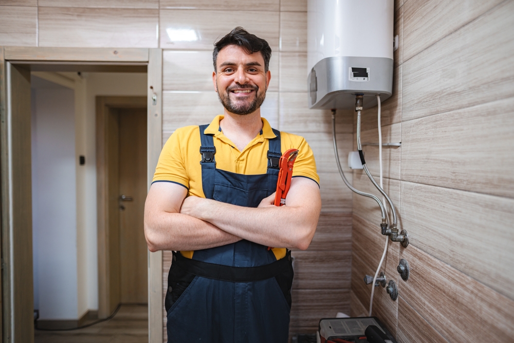 Professional plumber repairing pipes in a Parisian apartment